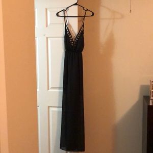 Black deep back cage maxi dress